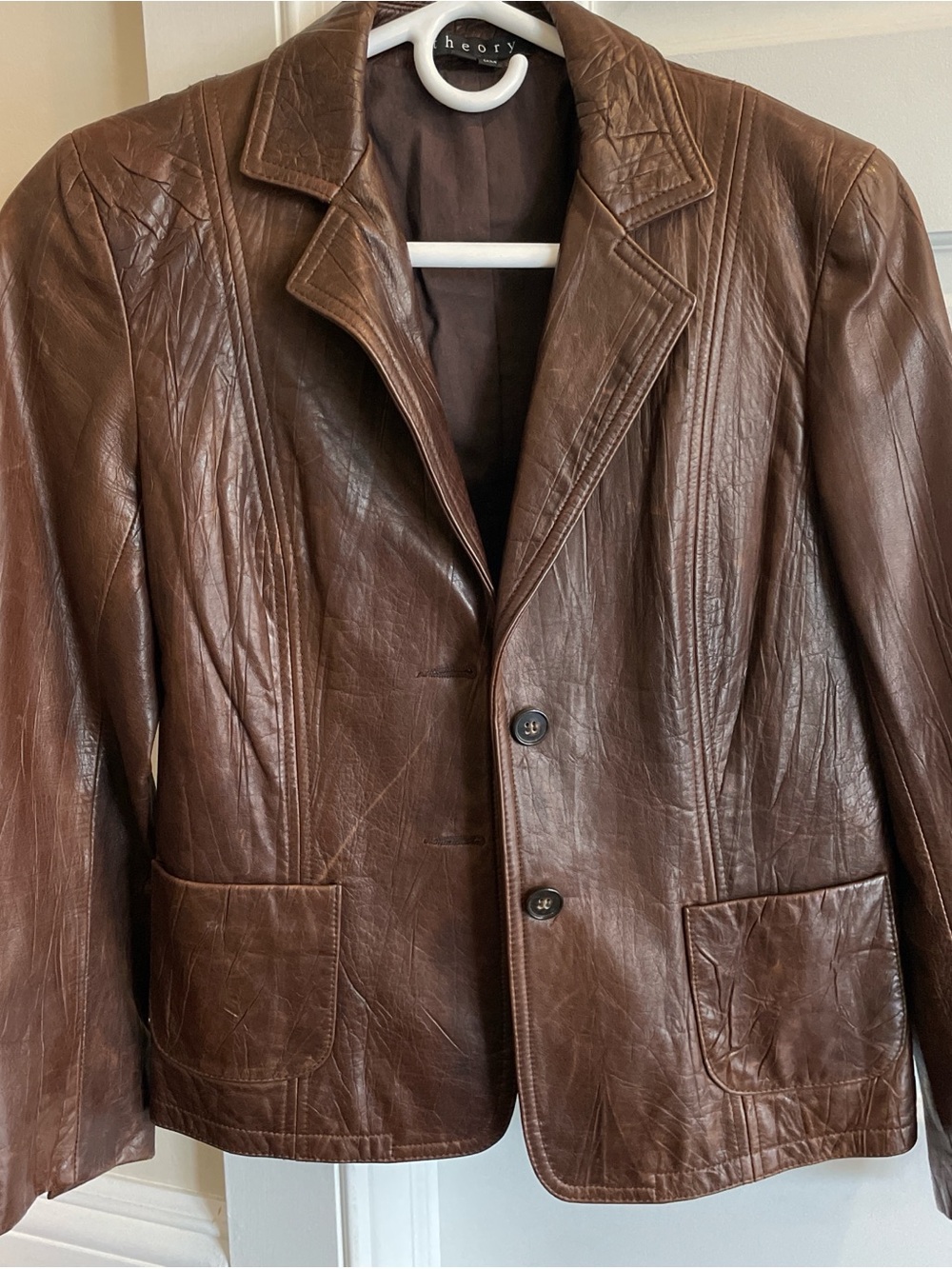 Theory Genuine Leather Brown Blazer Jacket
